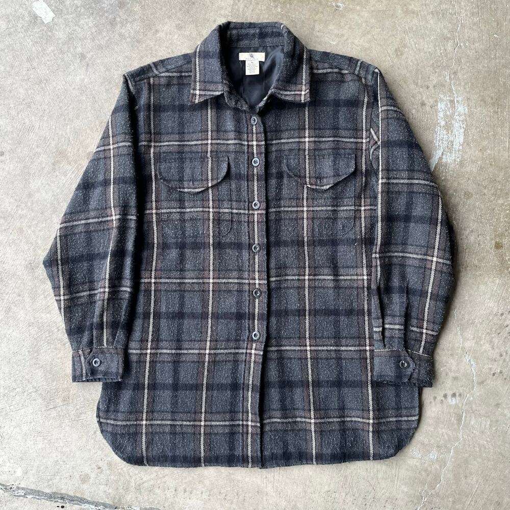 VINTAGE WOOL ACRYLIC BOARD SHIRT FLANNEL MEDIUM GRAY